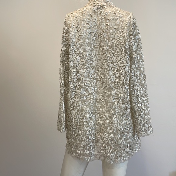 Vintage Full White Sequined Jacket SzSM - Picture 10 of 14